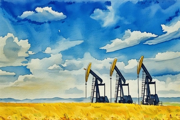 three pump jacks in a field